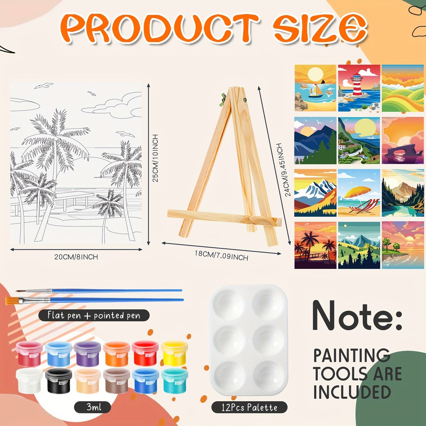 [Paint Kit] 12 Pack Pre Drawn Canvas Paint Kit | DIY Oil Painting For Landscape Paint Art Set | New Year Pre Printed Sip And Paint Party Favor Virtual Party Birthday
