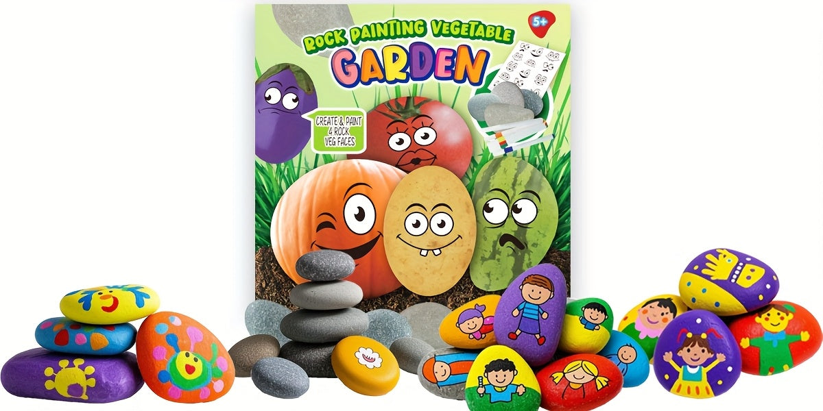 [Just Launched!] DIY Smiley Rock Painting Kit With 6 - Color Veggie Face Art Palette, A Must - Have Creative Gift For Kids