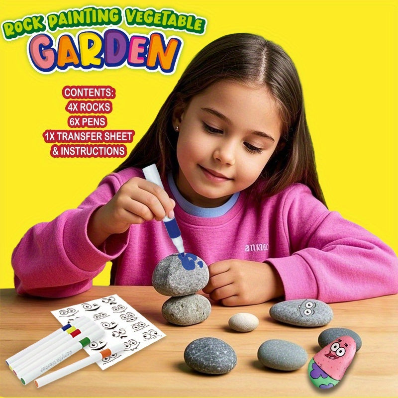 [Just Launched!] DIY Smiley Rock Painting Kit With 6 - Color Veggie Face Art Palette, A Must - Have Creative Gift For Kids