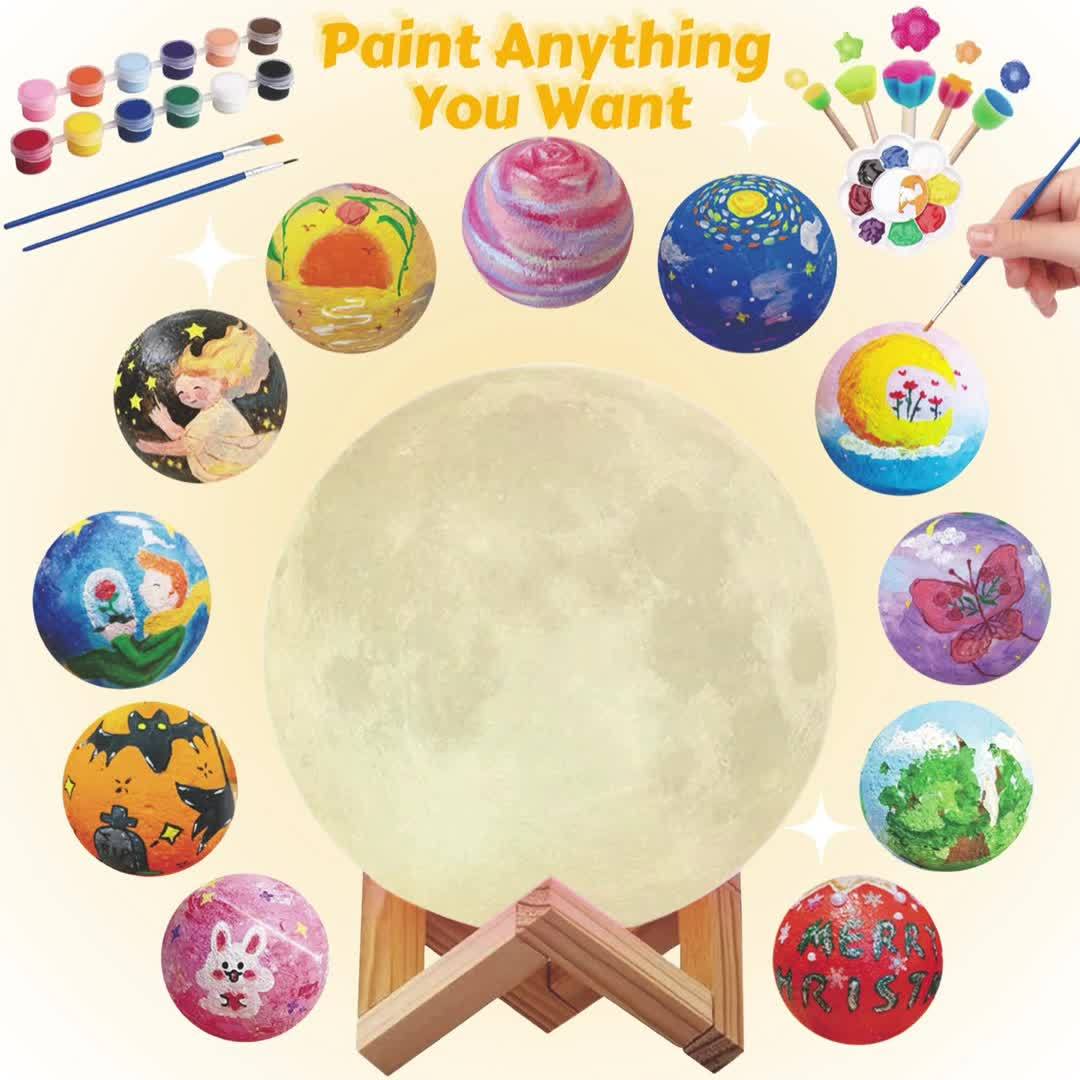 Paint Your Own Moon Lamp Kit, DIY 3D Planet Lamp Drawing & Painting Kit, Arts & Crafts Kit School Supplies for Boys Girls, Back to School Activities Kits for Youngsters Ages 6-12+, Valentines Easter Gifts