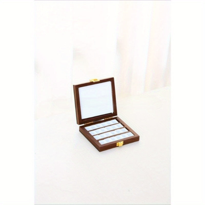 36-Well Wooden Watercolor Paint Palette Box - Portable, Durable Dark Walnut with Golden Accents, 4" x 6" - Ideal for Artists & Hobbyists
