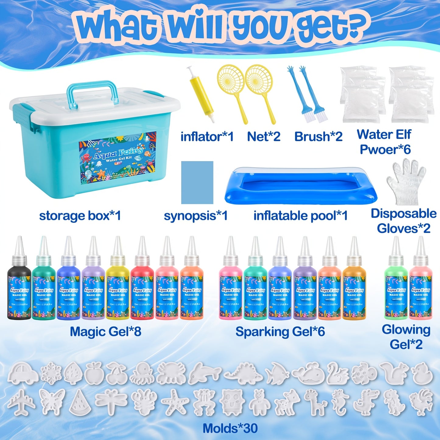 Enchanted Water Elf Craft Kit - Aqua Fairy Gel Set With Glittering Magic Gel & AnimalShapes - 16 Colors DlY STEM Craft Kit For Kids - Ldeal Christmas & Birthday Gift, PartyFavor