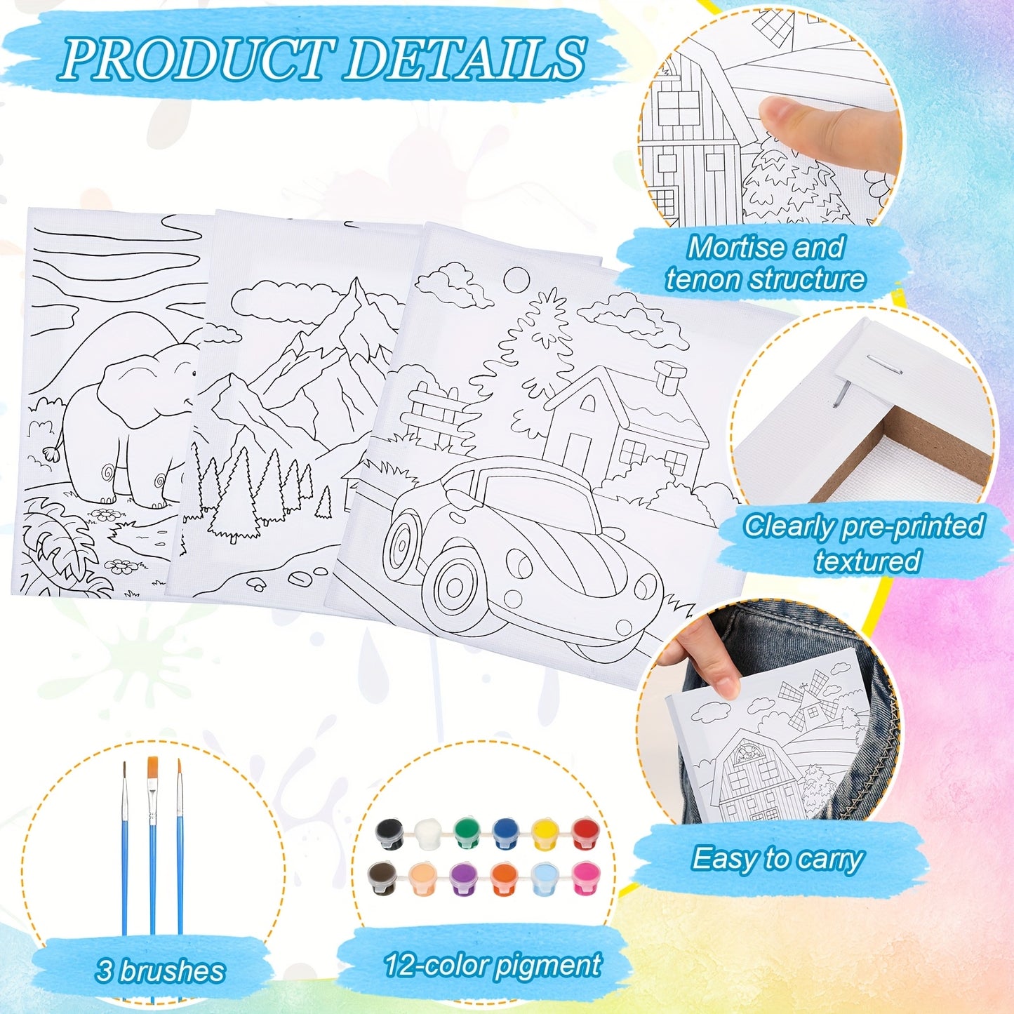36pcs Pre Draw Canvas Printed Canvas to Paint Canvas Set with 12 Paints 12 Brushes And 12 Palette Paint Set Canvas Board Set Birthday Gift for Paint Party Favor Artists And Beginner