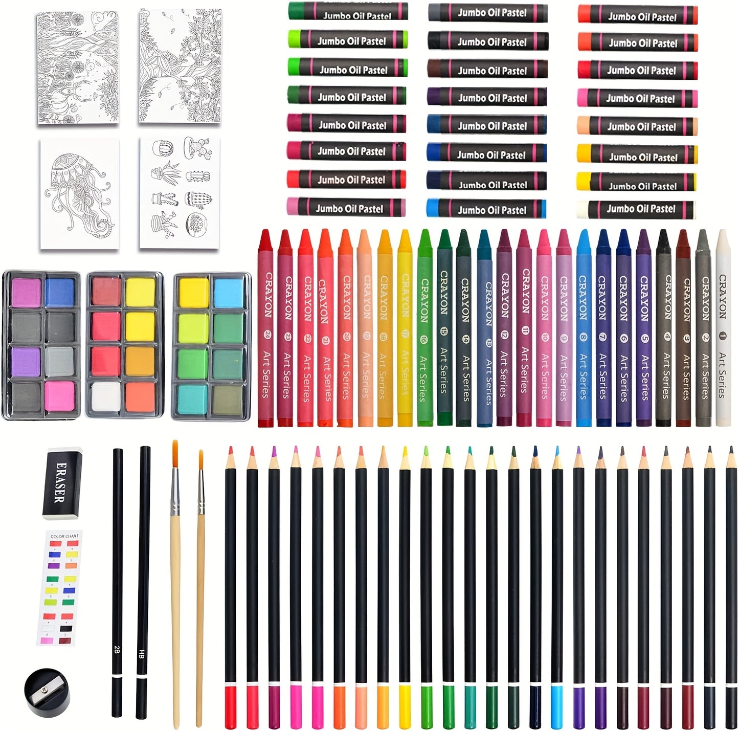 145pcs Of Luxurious Art Sets, Including Wooden Boxes And Painting Tool Kits. Each Set Contains Crayons, Oil Pastels, Colored Pencils, Watercolor Paints, Sketching Pencils, Paintbrushes, Pencil Sharpeners, Erasers, And Color C