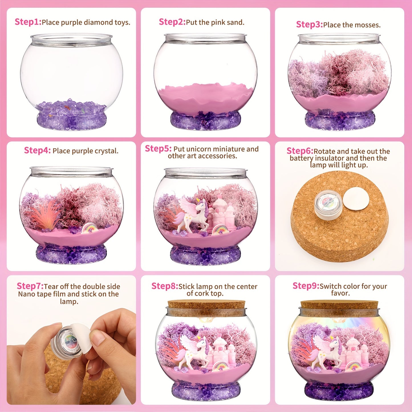 Unicorn Terrarium Kit, DIY Unicorn Arts And Crafts Kit For Halloween Christmas Party Favors, Birthday Gifts