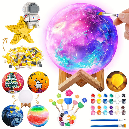 Paint Your Own Moon Lamp Kit, DIY 3D Planet Lamp Drawing & Painting Kit, Arts & Crafts Kit School Supplies for Boys Girls, Back to School Activities Kits for Youngsters Ages 6-12+, Valentines Easter Gifts