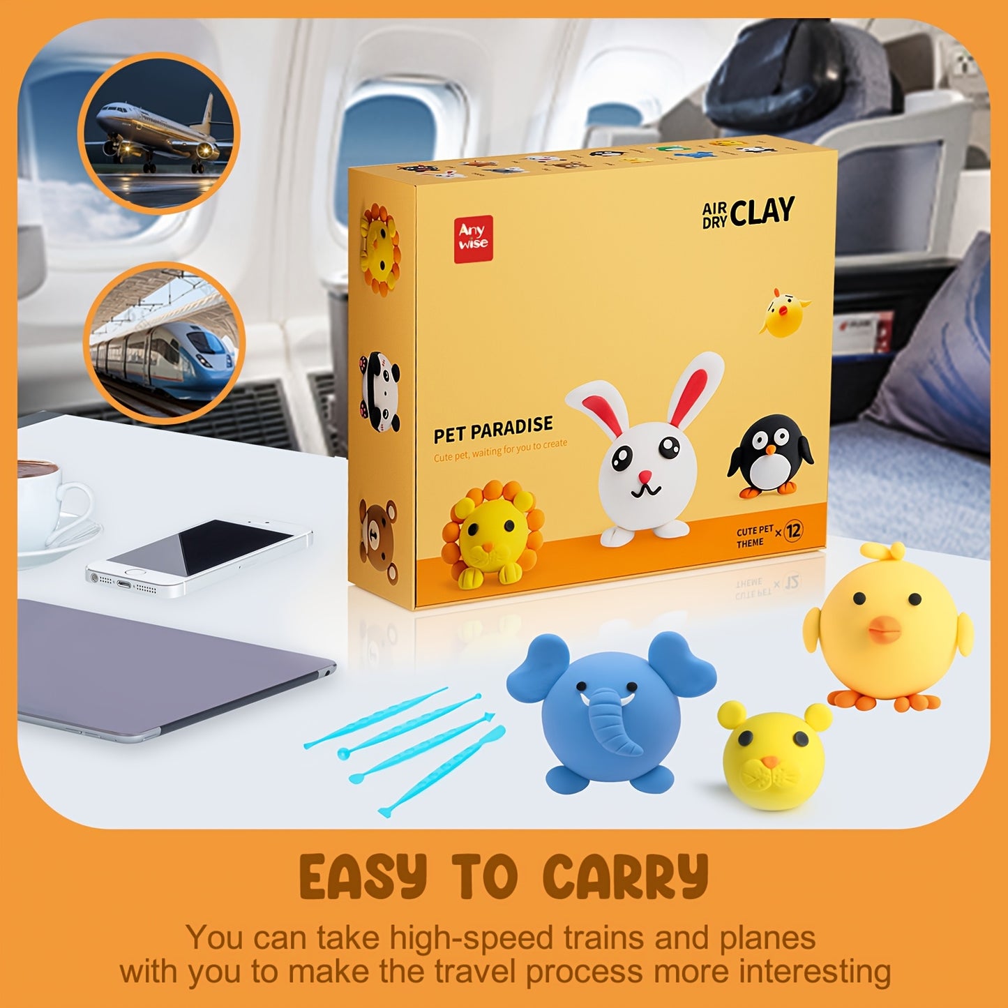 Air Dry Clay Kit, Air Dry Clay for Kids 12 Boxes, DIY Magic Clay Set, Ultra Light Modeling Clay, Air Drying Clay Process Easy to Use Accessories, Easter Mudding Children's Toys