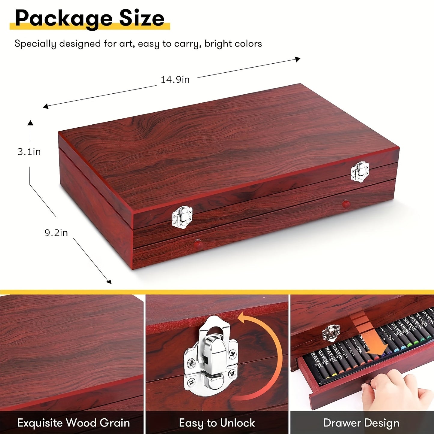 145pcs Of Luxurious Art Sets, Including Wooden Boxes And Painting Tool Kits. Each Set Contains Crayons, Oil Pastels, Colored Pencils, Watercolor Paints, Sketching Pencils, Paintbrushes, Pencil Sharpeners, Erasers, And Color C
