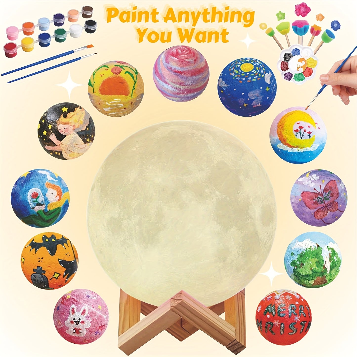 Paint Your Own Moon Lamp Kit, DIY 3D Planet Lamp Drawing & Painting Kit, Arts & Crafts Kit School Supplies for Boys Girls, Back to School Activities Kits for Youngsters Ages 6-12+, Valentines Easter Gifts