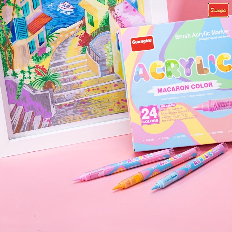 1 Set of 24 Vibrant Colors Soft-Tip Free Press Painting Doodle Overlay Pen - Waterproof, Non-Toxic, and Perfect for Stone, Glass, Ceramic, Easter Eggs, Metal, and Wood