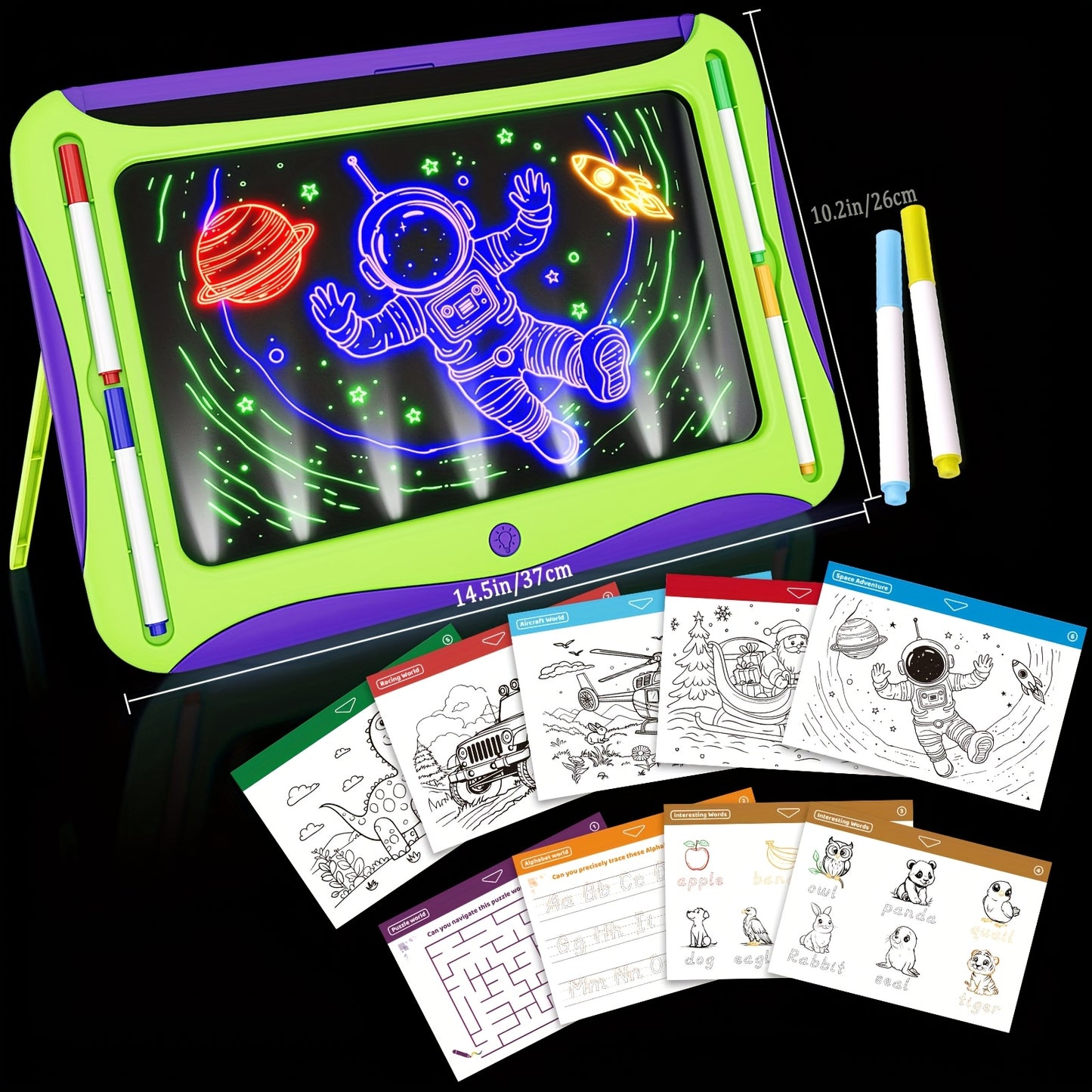 [Luminous Drawing Board] 9 Double-Sided Cards, 6 Markers LED Kids Drawing Board | Luminous Tracing Board, Graffiti Writing Board Learning Toy | Girls Toys for 6-8 Years Old, 4-6 Years Old Christmas Birthday Gift