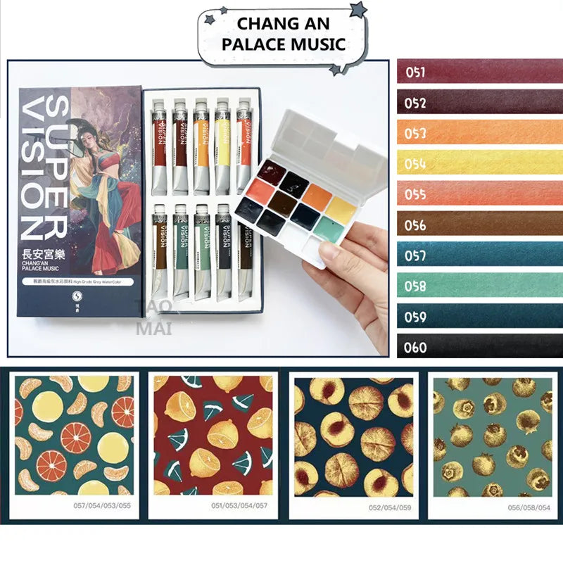 Super Vision Watercolor Paint 10 Color 1ML Artist Morandi Macaron Candy Color Advanced Gray Beginner Painting Art Supplies