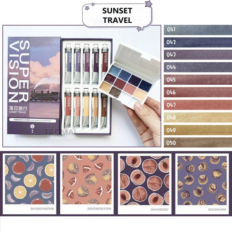 Super Vision Watercolor Paint 10 Color 1ML Artist Morandi Macaron Candy Color Advanced Gray Beginner Painting Art Supplies