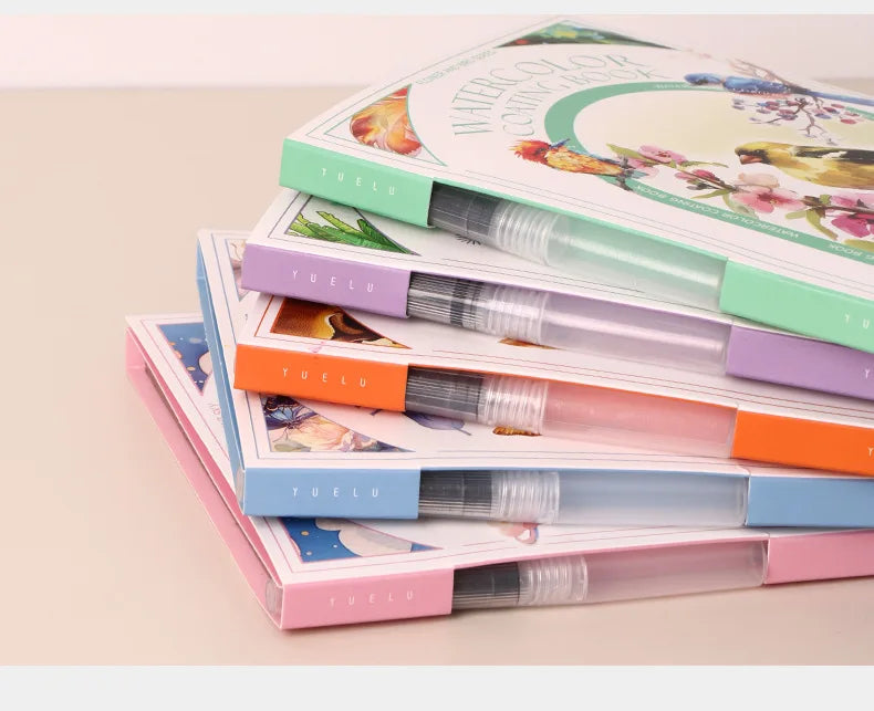 Bview Art Travel Watercolor Painting Set with Tri-Fold Book, Built-in 12 Colors & Stress Relief Note Paper for DIY Art Therapy