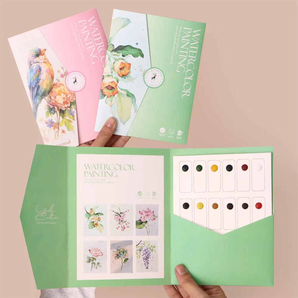 6 creative watercolor painting sets, including watercolor paper, dipping pen, art painting and coloring pigments