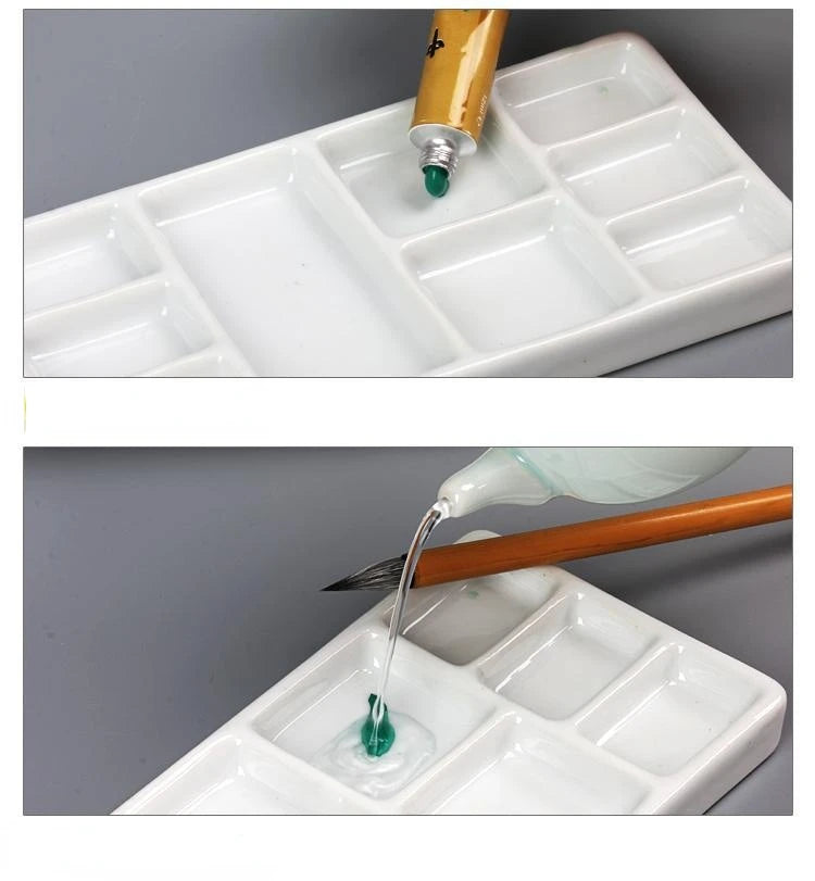 Ceramic Square Palette Multi-grid Watercolor Oil Paint Tray Adult Beginner Portable Art Supplies Jingdezhen Firing