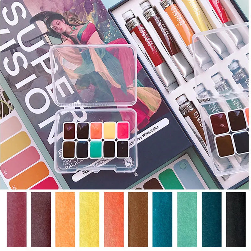 Super Vision Watercolor Paint 10 Color 1ML Artist Morandi Macaron Candy Color Advanced Gray Beginner Painting Art Supplies