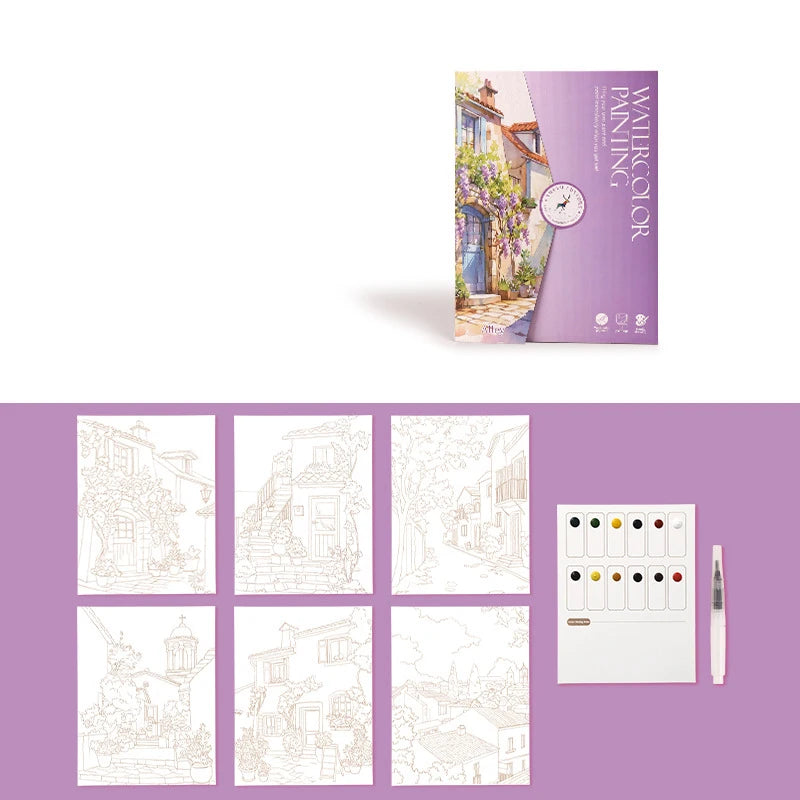 6 creative watercolor painting sets, including watercolor paper, dipping pen, art painting and coloring pigments
