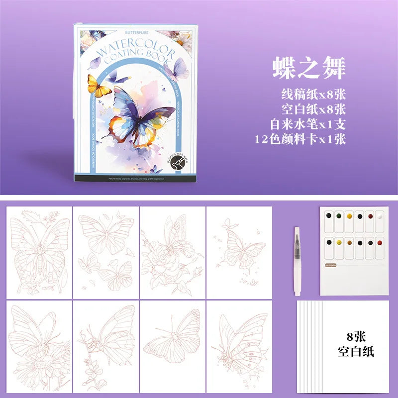 Bview Art Travel Watercolor Painting Set with Tri-Fold Book, Built-in 12 Colors & Stress Relief Note Paper for DIY Art Therapy