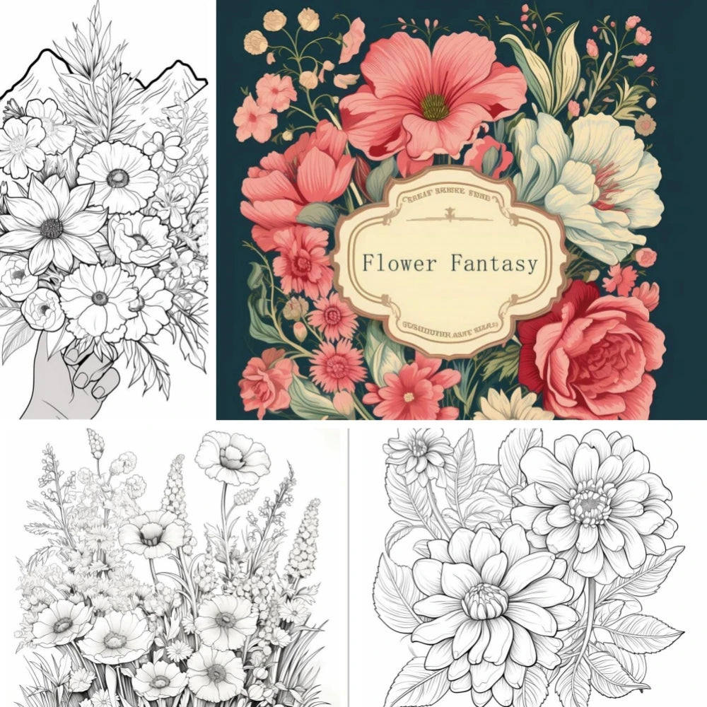Flower Fantasy Art Coloring Book 22 Page Gift For Birthday Party Relieve Stress Kill Time Graffiti Painting Drawing Art Book