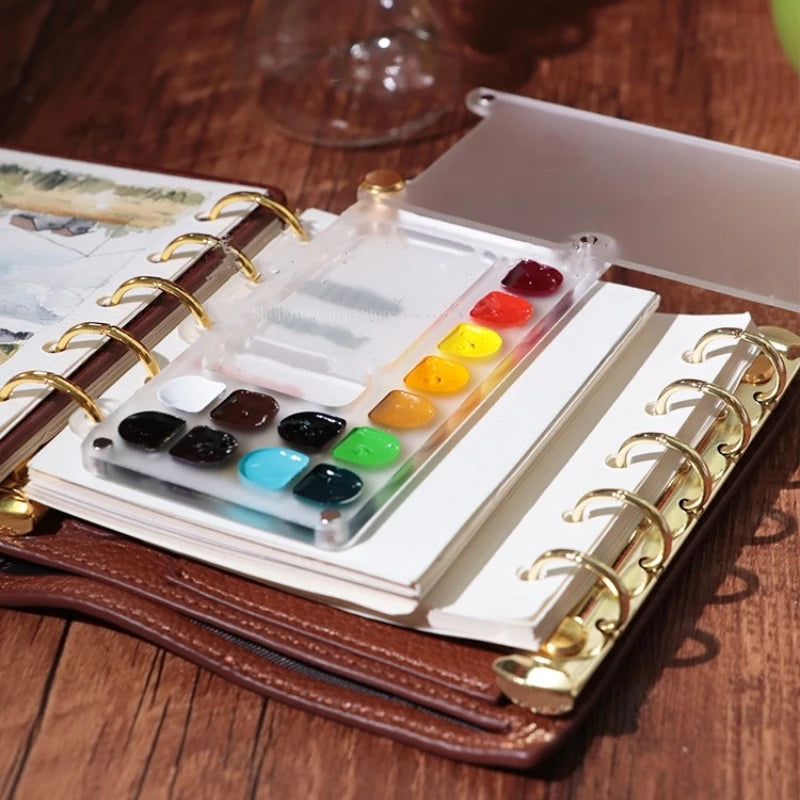 Portable Watercolor Palette Empty Acrylic Loose-leaf Paint Box with Cover Artist Accessories Travel Painting Art Supplies
