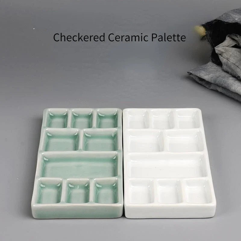 Ceramic Square Palette Multi-grid Watercolor Oil Paint Tray Adult Beginner Portable Art Supplies Jingdezhen Firing