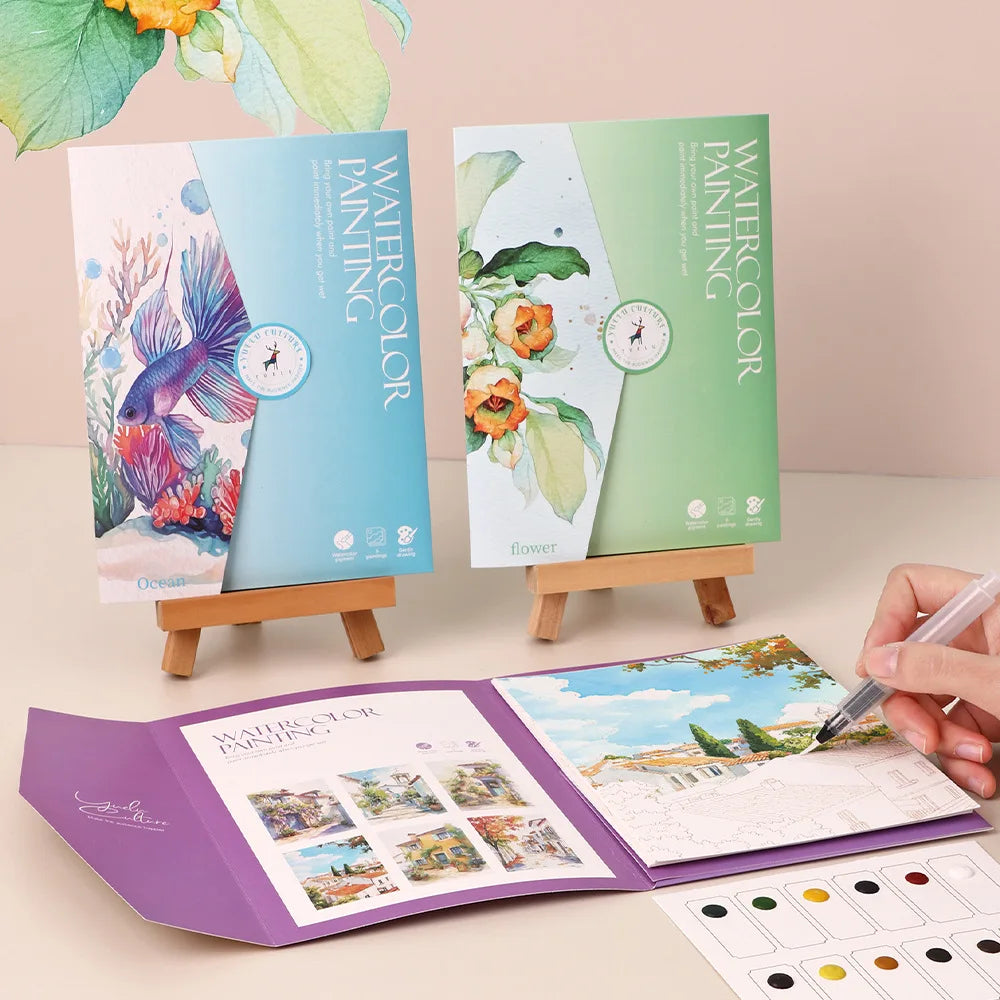 6 creative watercolor painting sets, including watercolor paper, dipping pen, art painting and coloring pigments