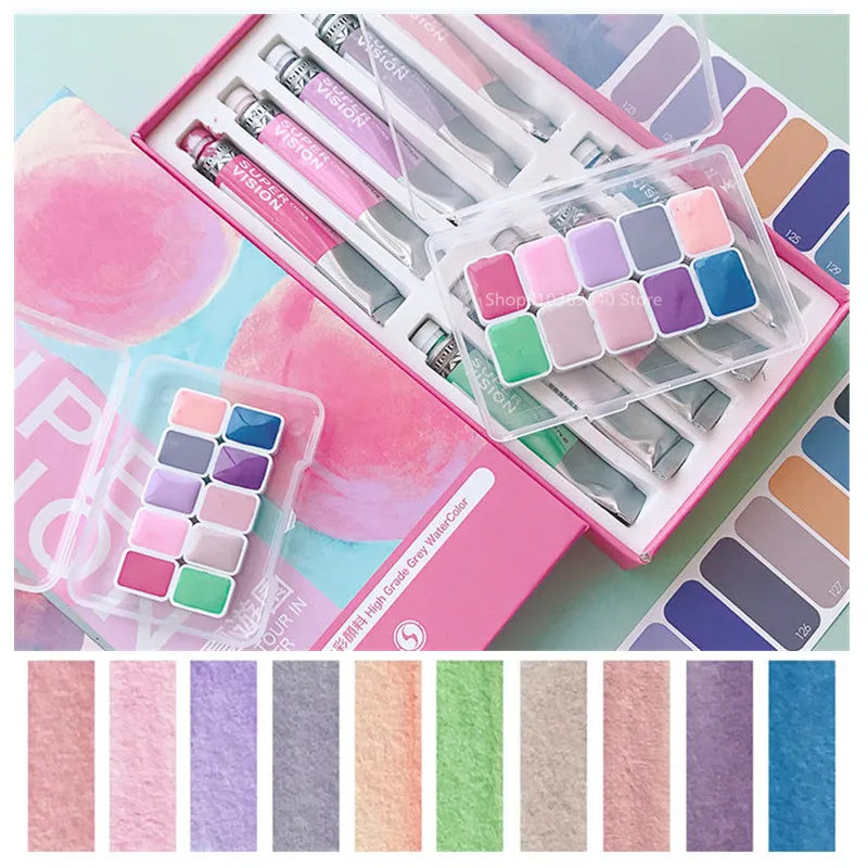 Super Vision Watercolor Paint 10 Color 1ML Artist Morandi Macaron Candy Color Advanced Gray Beginner Painting Art Supplies