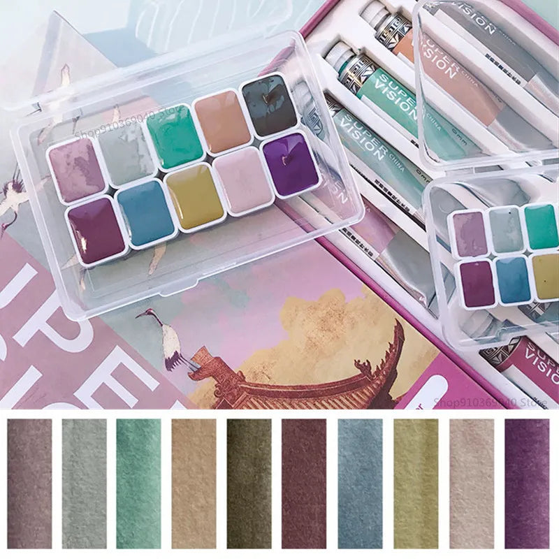 Super Vision Watercolor Paint 10 Color 1ML Artist Morandi Macaron Candy Color Advanced Gray Beginner Painting Art Supplies