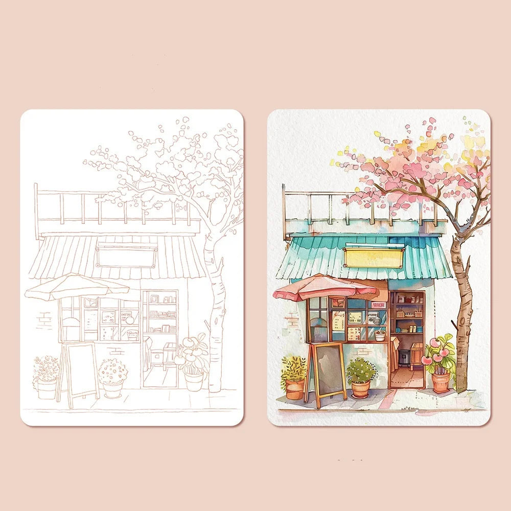Bview Art Travel Watercolor Painting Set with Tri-Fold Book, Built-in 12 Colors & Stress Relief Note Paper for DIY Art Therapy