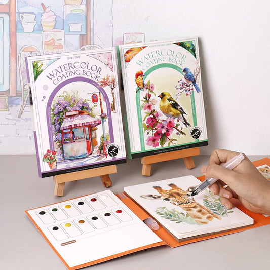 Bview Art Travel Watercolor Painting Set with Tri-Fold Book, Built-in 12 Colors & Stress Relief Note Paper for DIY Art Therapy