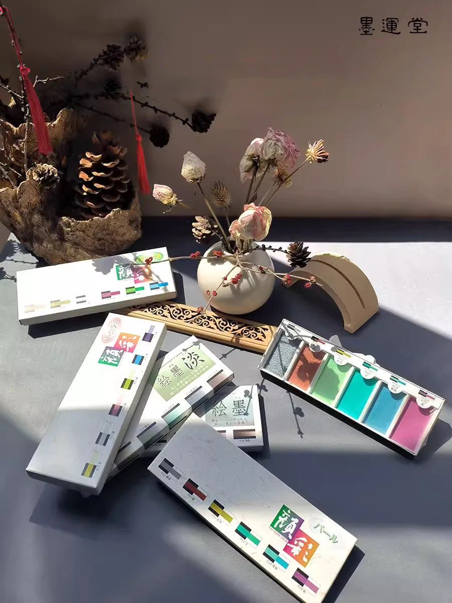 Japan Boku-Undo E-Sumi Pearl Mineral Watercolor Paint 6 Colors Set Painting Nail Watercolor Paint Brush Art Drawing Supplies