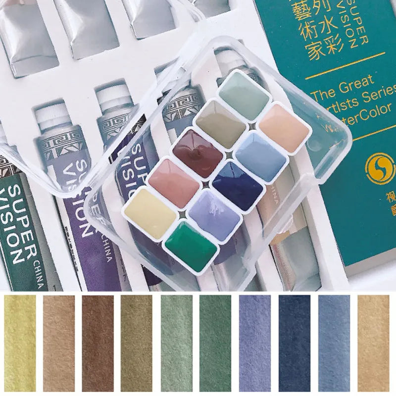 Super Vision Watercolor Paint 10 Color 1ML Artist Morandi Macaron Candy Color Advanced Gray Beginner Painting Art Supplies