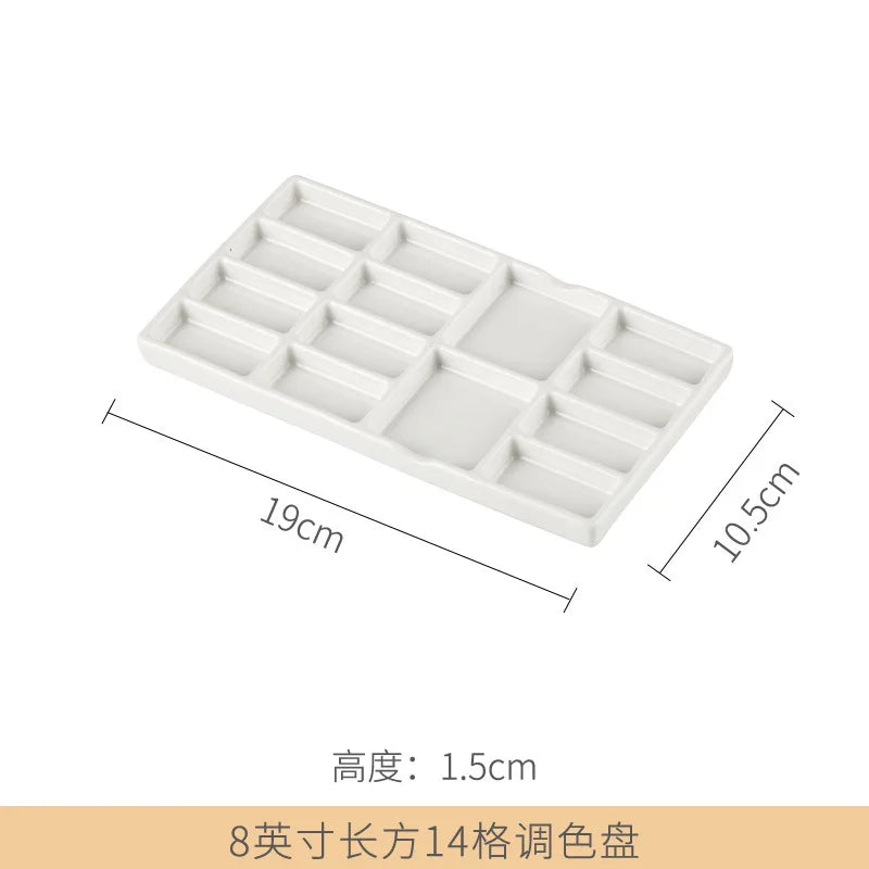Ceramic Square Palette Multi-grid Watercolor Oil Paint Tray Adult Beginner Portable Art Supplies Jingdezhen Firing