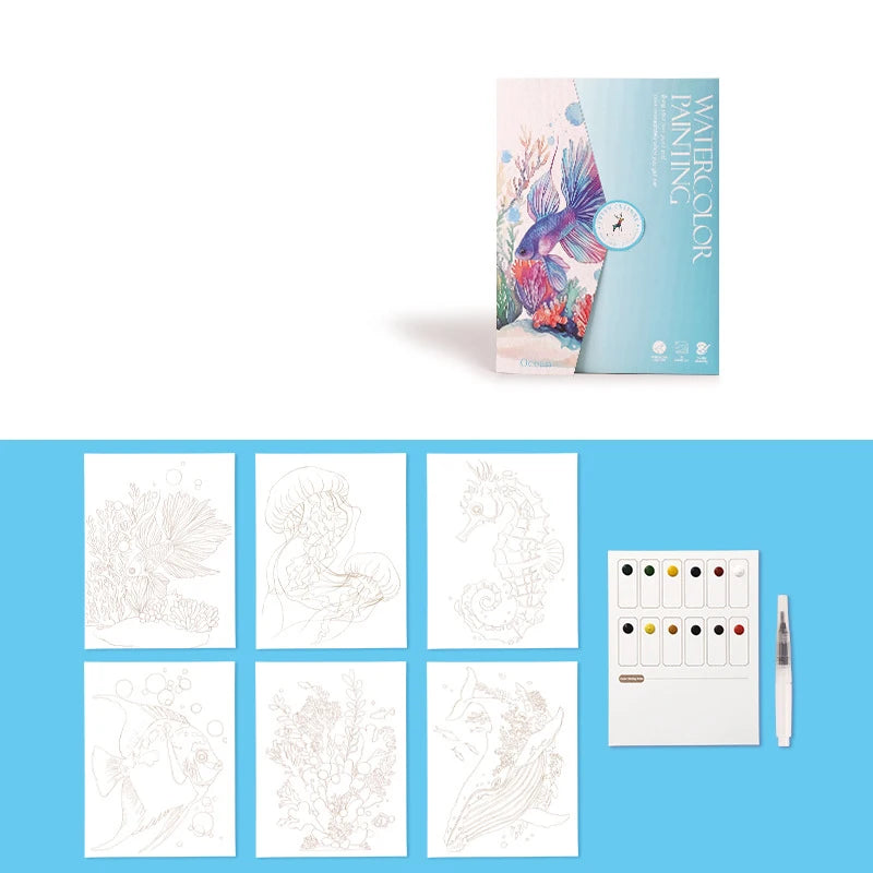 6 creative watercolor painting sets, including watercolor paper, dipping pen, art painting and coloring pigments