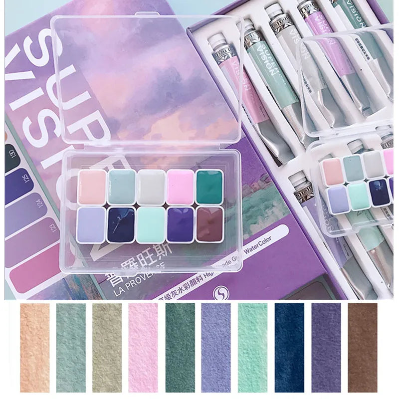 Super Vision Watercolor Paint 10 Color 1ML Artist Morandi Macaron Candy Color Advanced Gray Beginner Painting Art Supplies