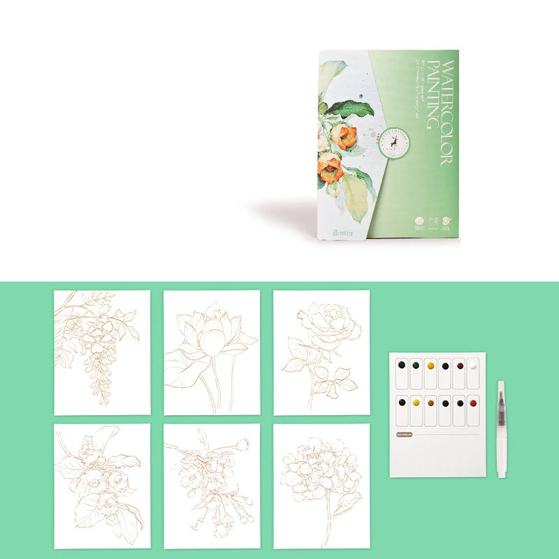 6 creative watercolor painting sets, including watercolor paper, dipping pen, art painting and coloring pigments