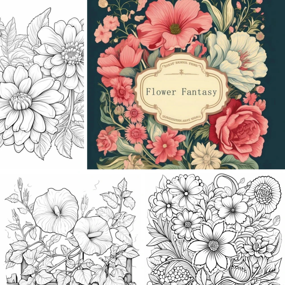Flower Fantasy Art Coloring Book 22 Page Gift For Birthday Party Relieve Stress Kill Time Graffiti Painting Drawing Art Book