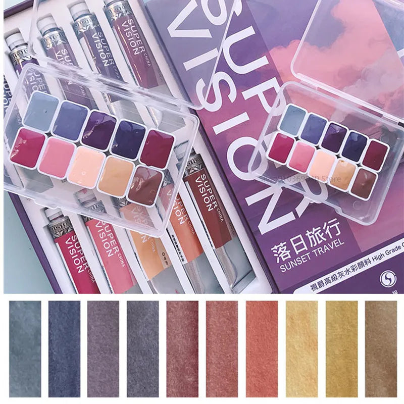 Super Vision Watercolor Paint 10 Color 1ML Artist Morandi Macaron Candy Color Advanced Gray Beginner Painting Art Supplies