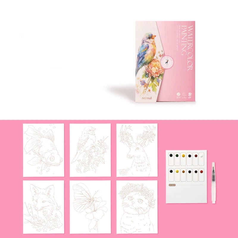 6 creative watercolor painting sets, including watercolor paper, dipping pen, art painting and coloring pigments