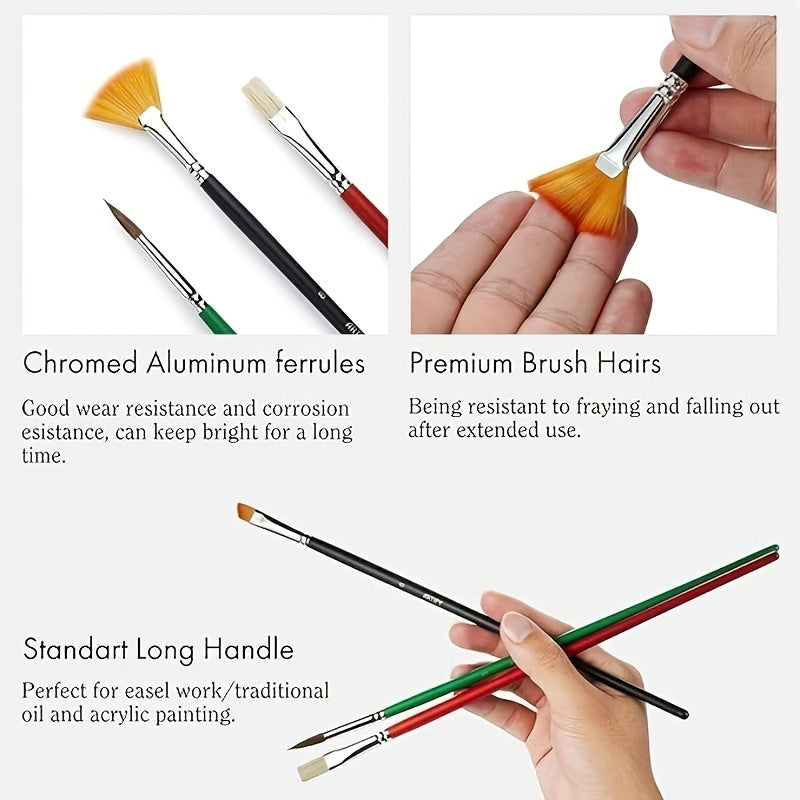 ARTIFY 41pcs Professional Paint Brush Set with Fine Point, Quick Drying Wood Handles, Premium Hog Bristle & Horse Hair, Nylon Brushes, Long Handle, Canvas Roll Case for Acrylic, Watercolor, Gouache