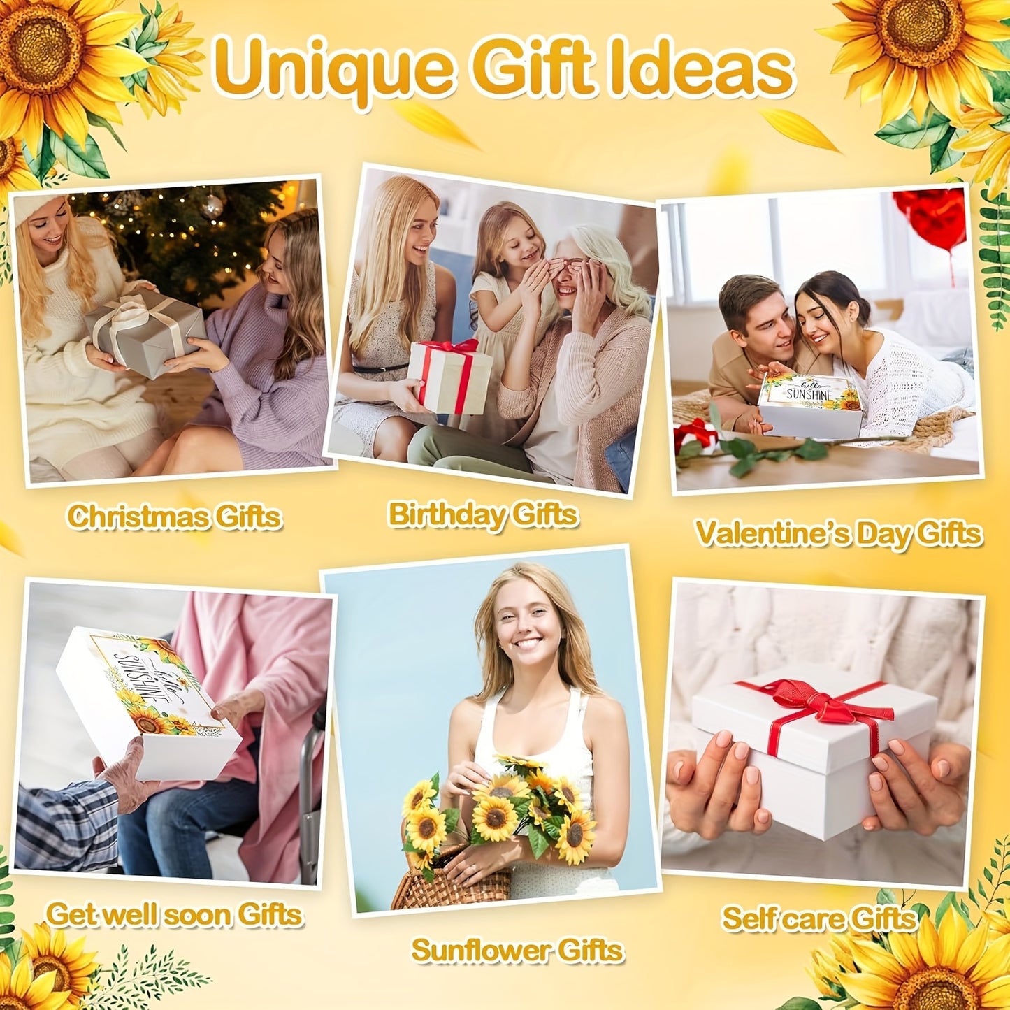 [Sunflower Gift] 13pcs Sunflower Gift Set | Mother's Day Gifts For Women, Get Well Soon Self Care Package With Glass Blanket Thinking Of You Birthday Holiday For Mom Wife Teacher Sister