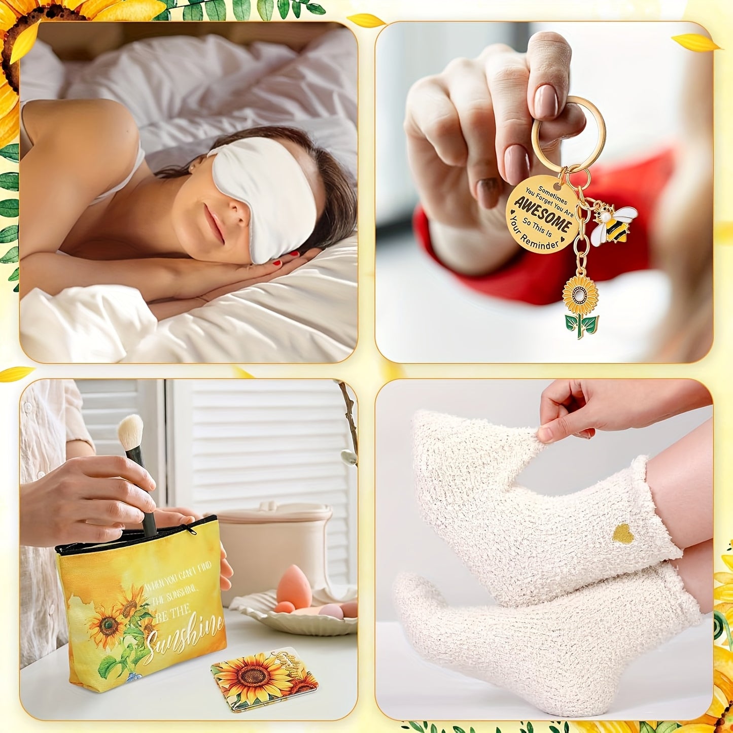 [Sunflower Gift] 13pcs Sunflower Gift Set | Mother's Day Gifts For Women, Get Well Soon Self Care Package With Glass Blanket Thinking Of You Birthday Holiday For Mom Wife Teacher Sister