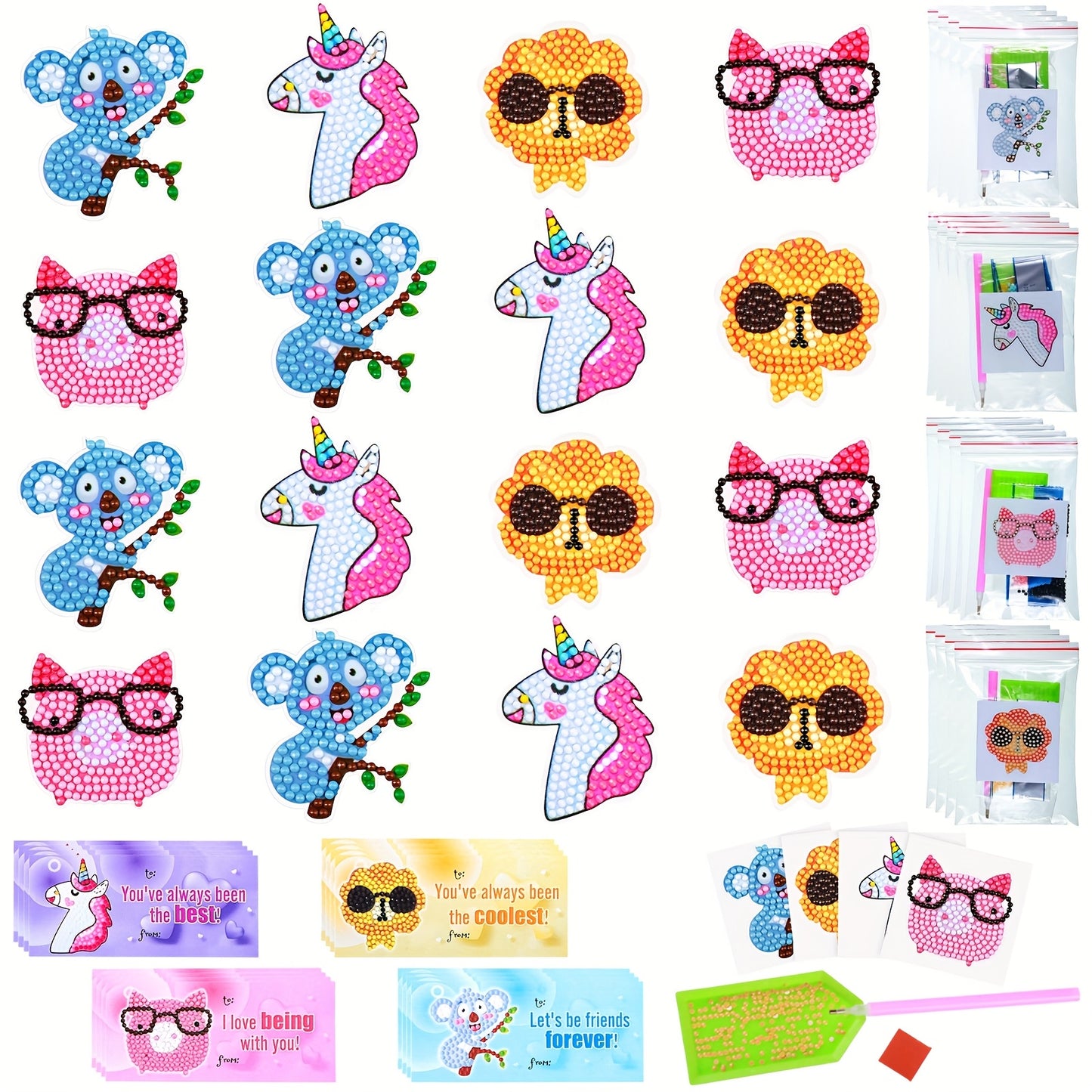 16pcs Cards Painting Kits DIY Beginner Animal Painting Stickers for Exchange Gifts Craft Activity Party Favors, 4 Styles