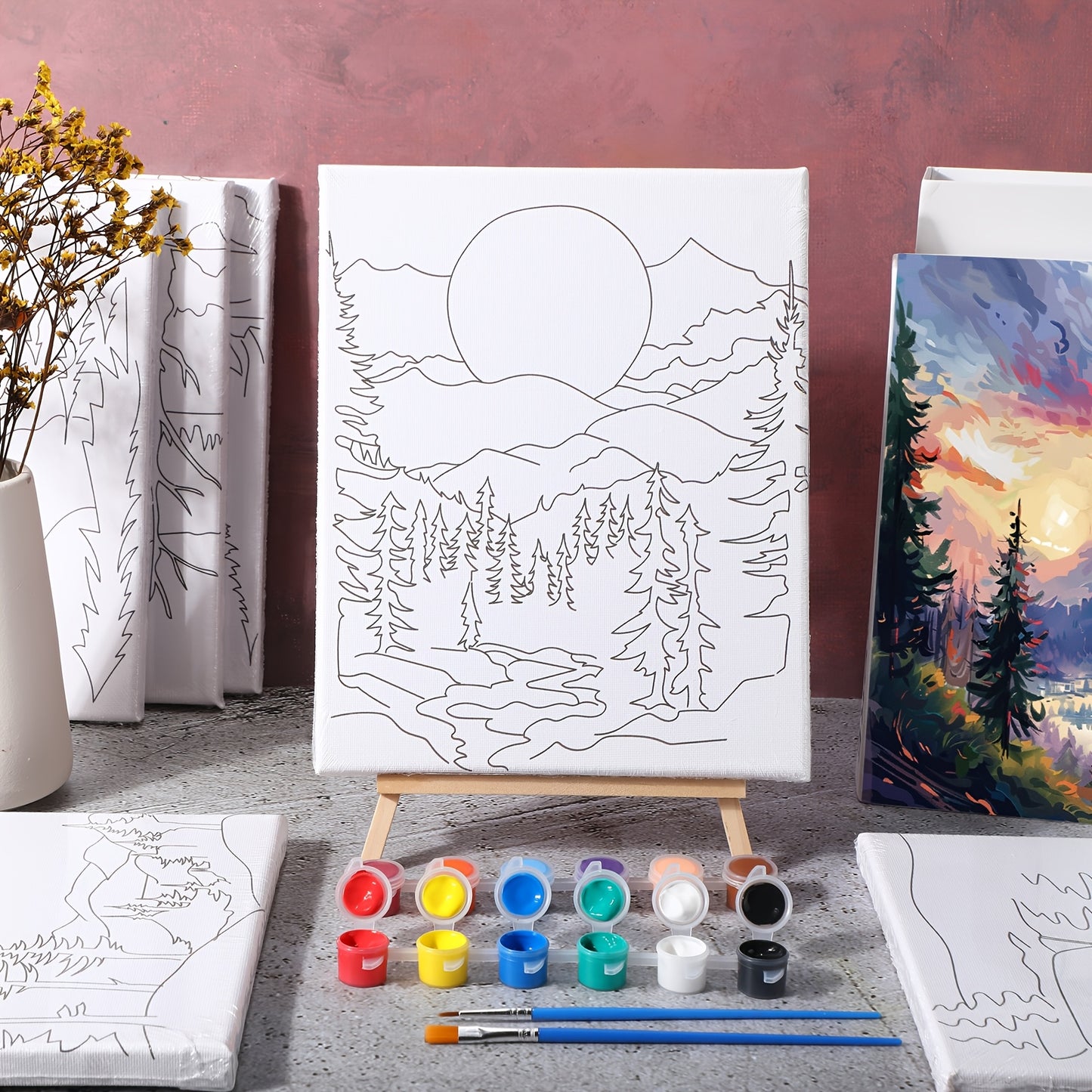 12pcs Pre Drawn Canvas for Painting Sip And Paint Kit 8 X 10 Paint Party Set Canvas Painting Pre Printed Canvases for Party Favor DIY Virtual Adult's Date Night (Astronomical Landscape)