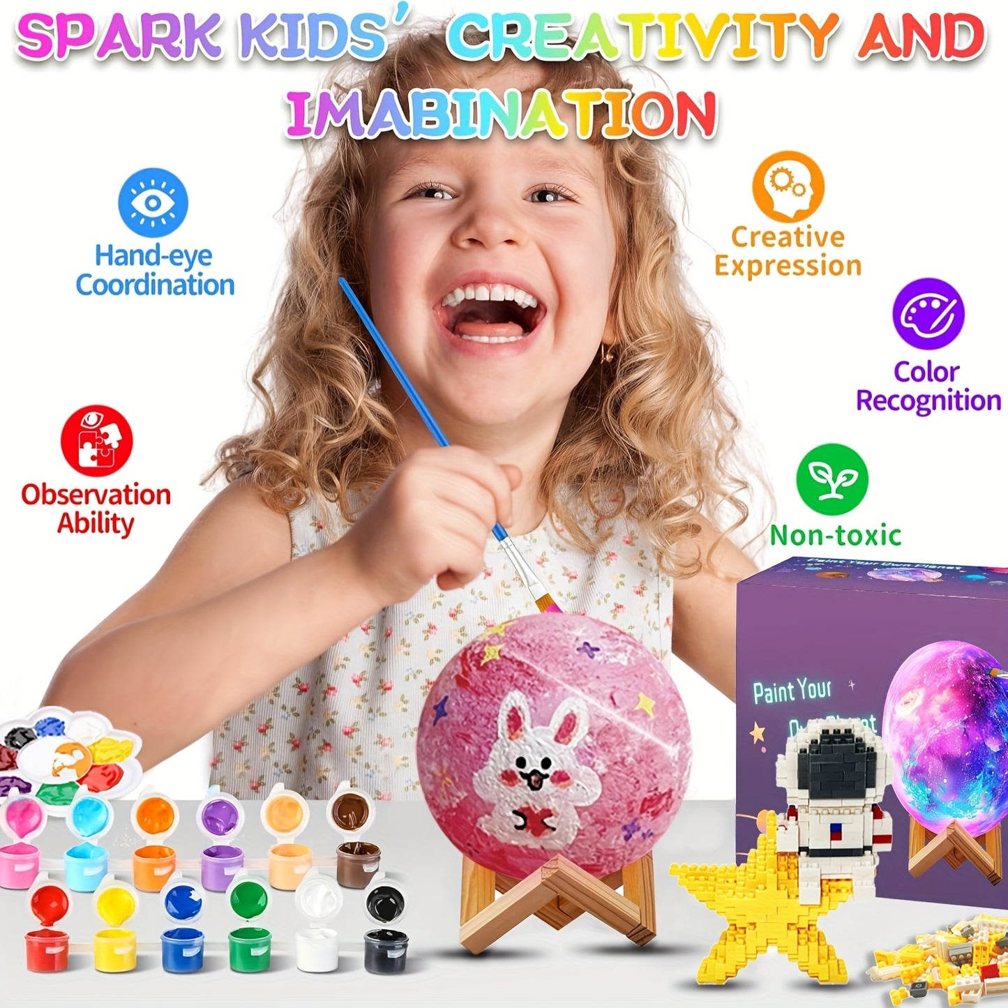 Paint Your Own Moon Lamp Kit, DIY 3D Planet Lamp Drawing & Painting Kit, Arts & Crafts Kit School Supplies for Boys Girls, Back to School Activities Kits for Youngsters Ages 6-12+, Valentines Easter Gifts