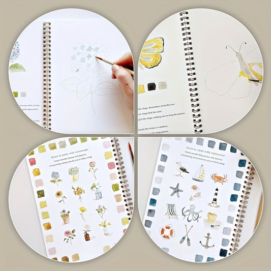 Watercolor Workbooks, Beginner-Friendly Flowers Watercolor Workbooks, 12 Colors Watercolor Paint Set With Paint Brush, Water Color Workbook For Adults
