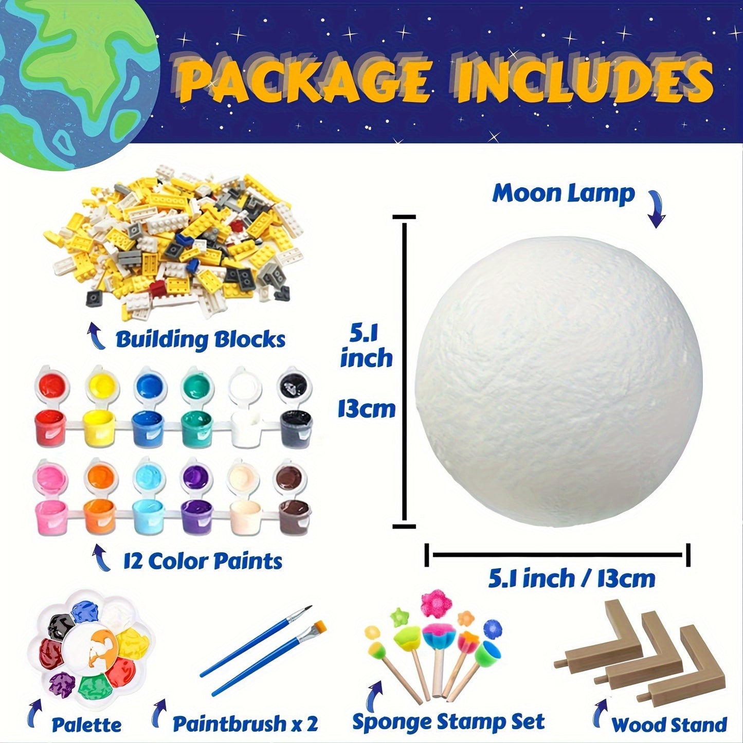 Paint Your Own Moon Lamp Kit, DIY 3D Planet Lamp Drawing & Painting Kit, Arts & Crafts Kit School Supplies for Boys Girls, Back to School Activities Kits for Youngsters Ages 6-12+, Valentines Easter Gifts