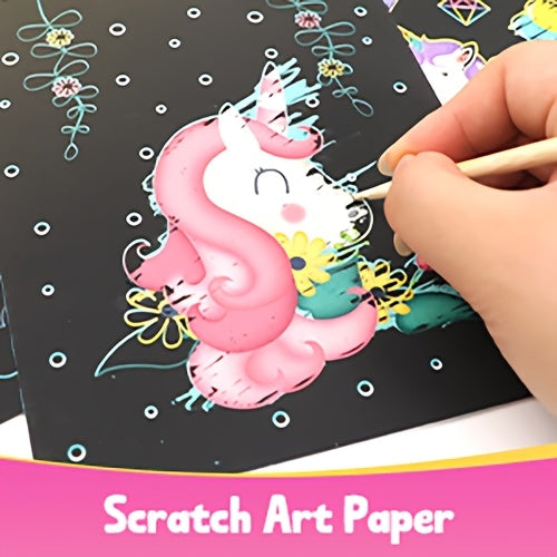 D-FantiX Art Supplies Clear Backpack for kids, 51pcs DIY Coloring Craft Kits with Scratch Art Paper and Stickers, Road Trip Activities for Youngsters, Creative Birthday Gift for Girls