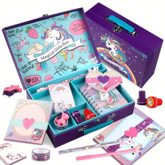 Unicorn Stationery Gift Set - Colorful Journal Diary Kit With Stickers, Pens & Accessories, Perfect Stationary Set For Kids' Birthday Halloween Christmas Presents